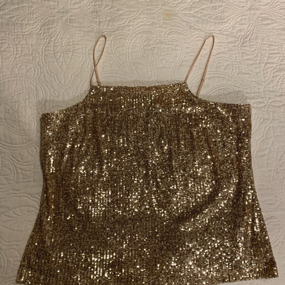 Ann Taylor Ethereal Gold Sequence Tank Cami Size Large - Picture 3 of 11